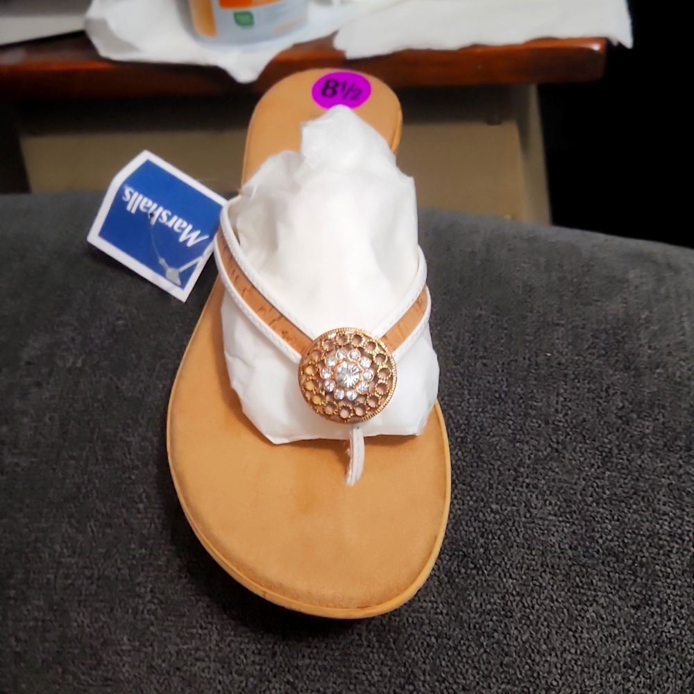 White CORK Thong Sandals